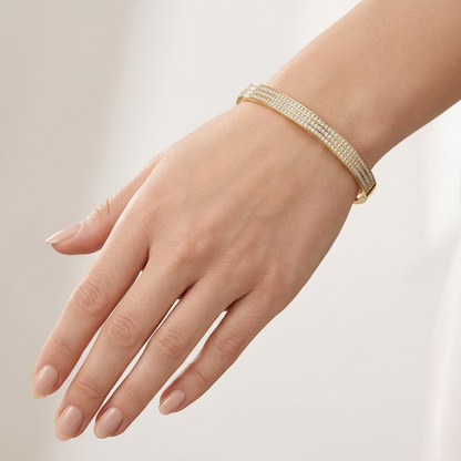 Triple Row Pavé Zircon 18K Gold Bangle