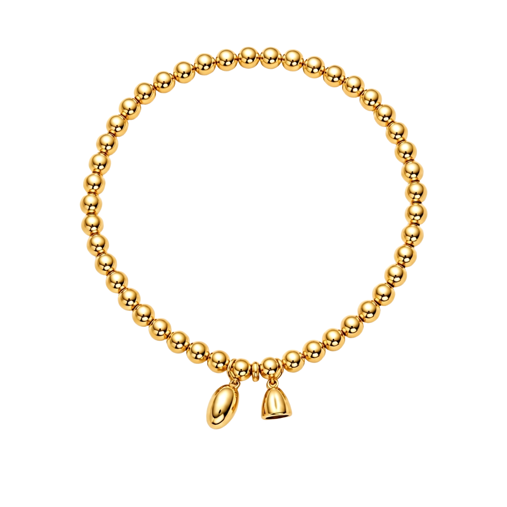 Minimal Elastic Beaded Charm 18K Gold Bracelet