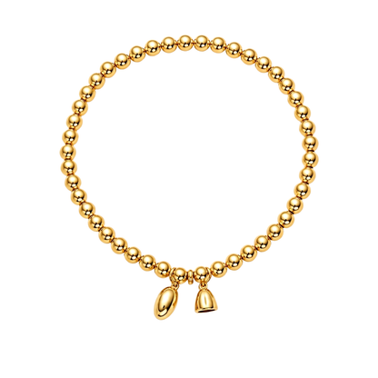 Minimal Elastic Beaded Charm 18K Gold Bracelet