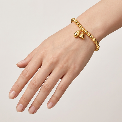 Minimal Elastic Beaded Charm 18K Gold Bracelet