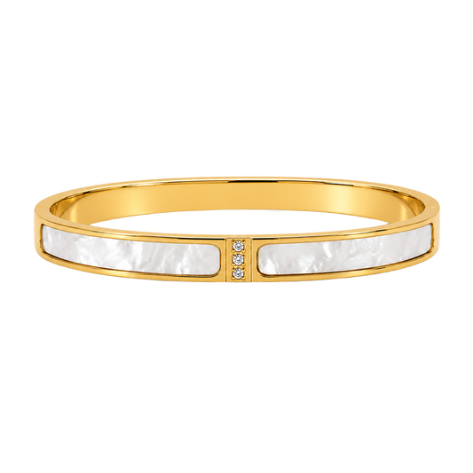 Quartz Inlay Zircon 18K Gold Bangle