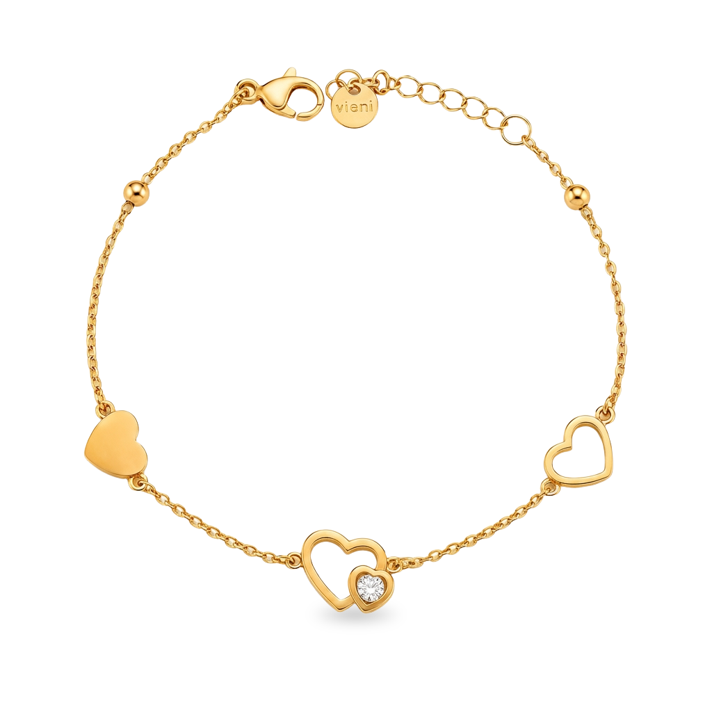 Heart Zircon Charm Chain 18K Gold Bracelet