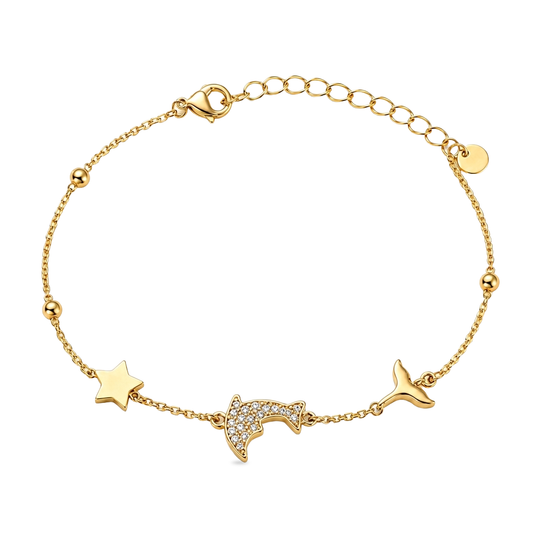 Dolphin Dreams Zircon 18K Gold Chain Bracelet
