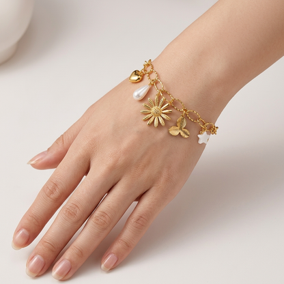 Whimsical Bloom 18K Gold Charm Bracelet