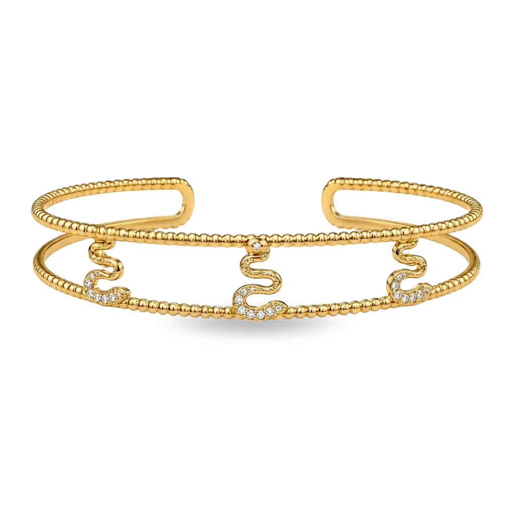 Serpent Wave 18K Gold Statement Bangle