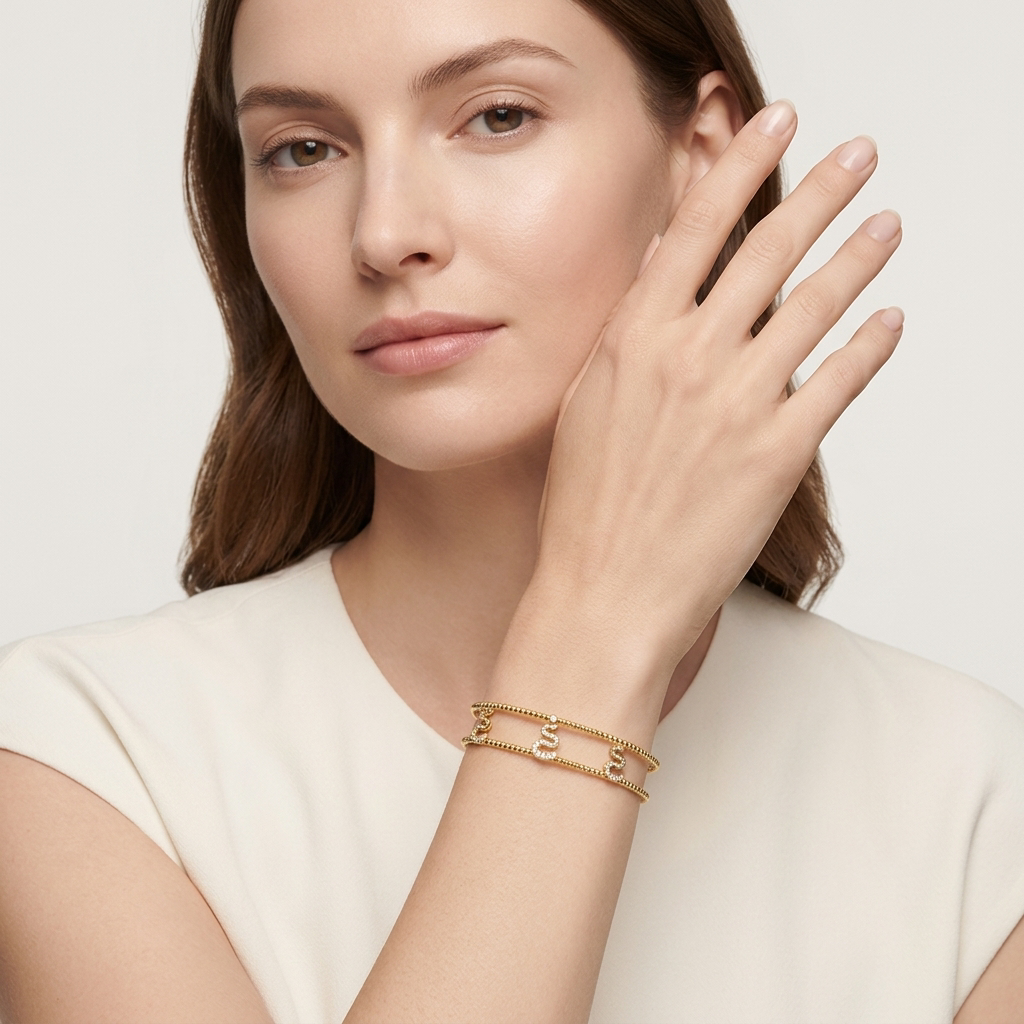 Serpent Wave 18K Gold Statement Bangle
