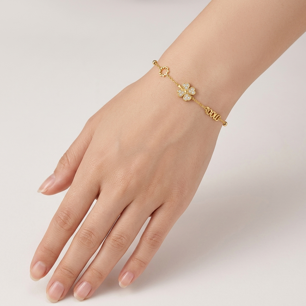 Lucky Love Zircon Clover 18K Gold Bracelet