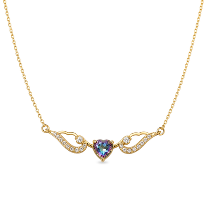 Iridescent Heart Zircon Wing 18K Gold Necklace