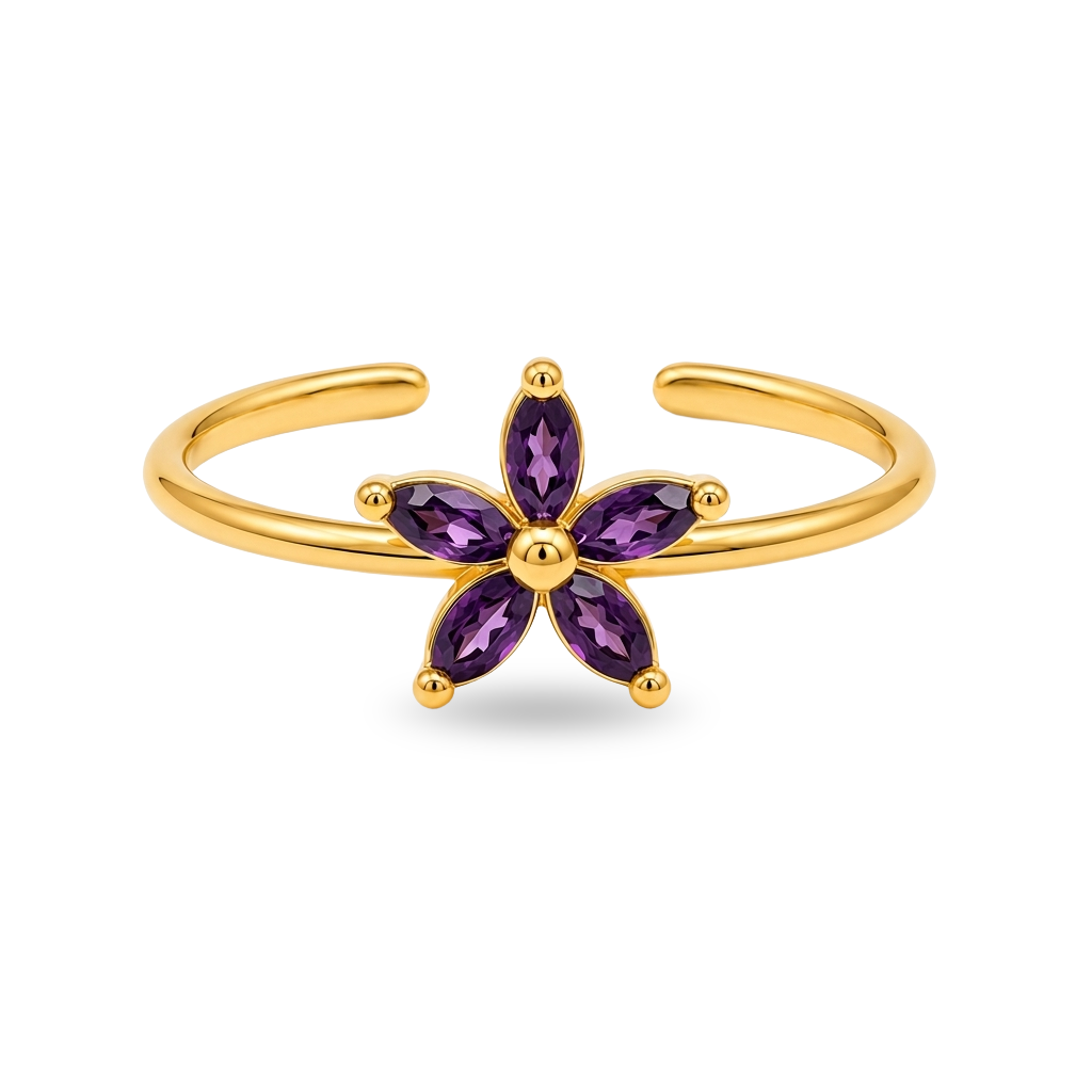 Amethyst Petal Bloom Open 18K Gold Ring