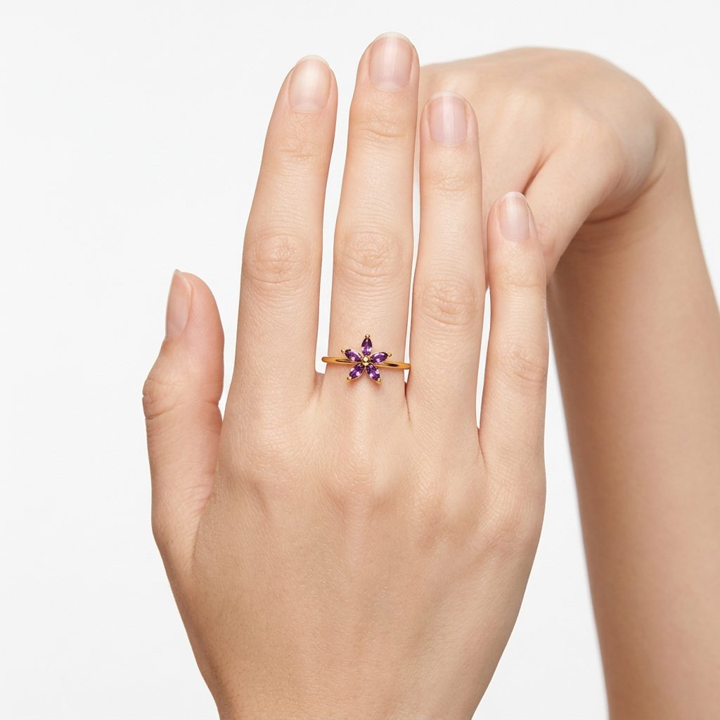 Amethyst Petal Bloom Open 18K Gold Ring