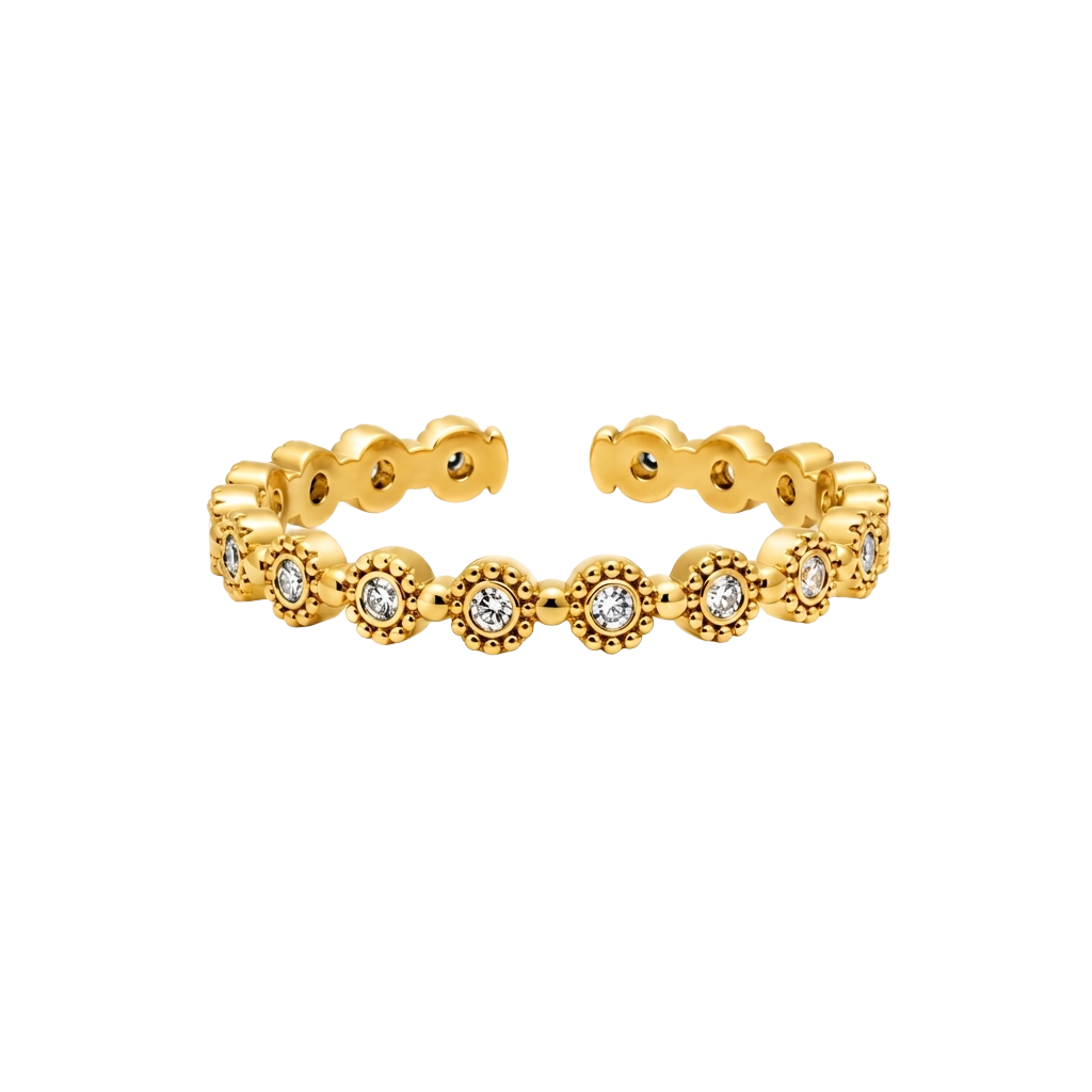 Beaded Halo Zircon 18K Gold Ring