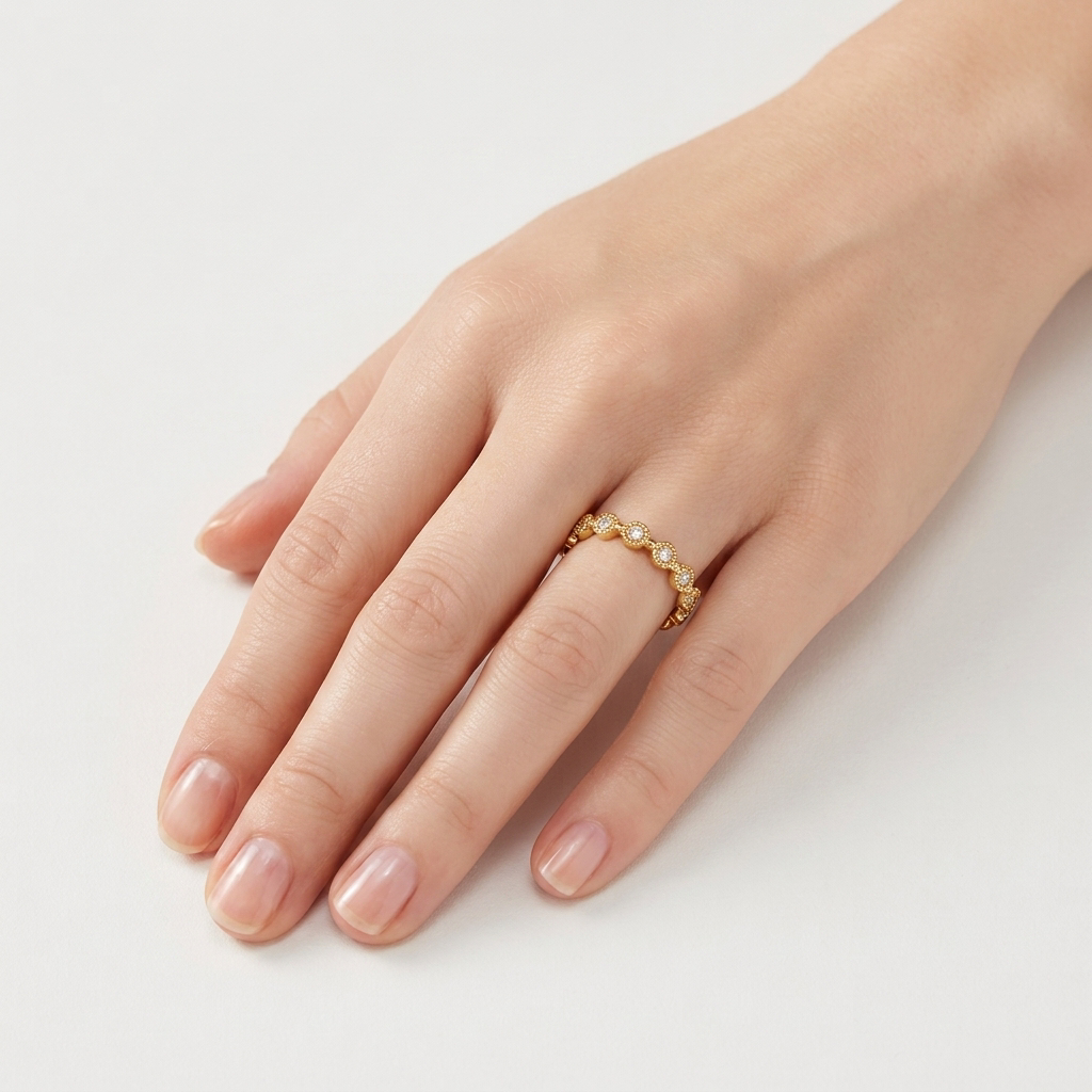 Beaded Halo Zircon 18K Gold Ring