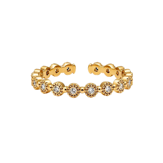 Beaded Halo Zircon 18K Gold Ring