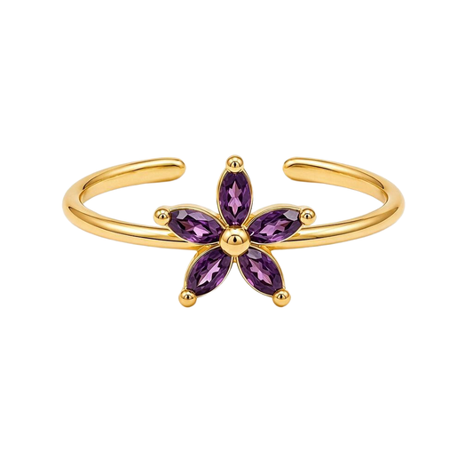 Amethyst Petal Bloom Open 18K Gold Ring