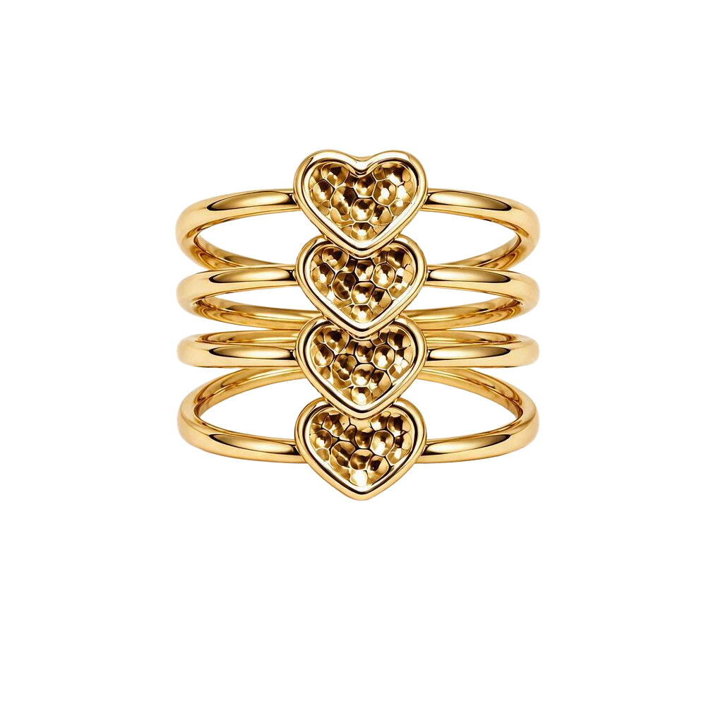 Layered Radiant Hearts 18K Gold Statement Ring