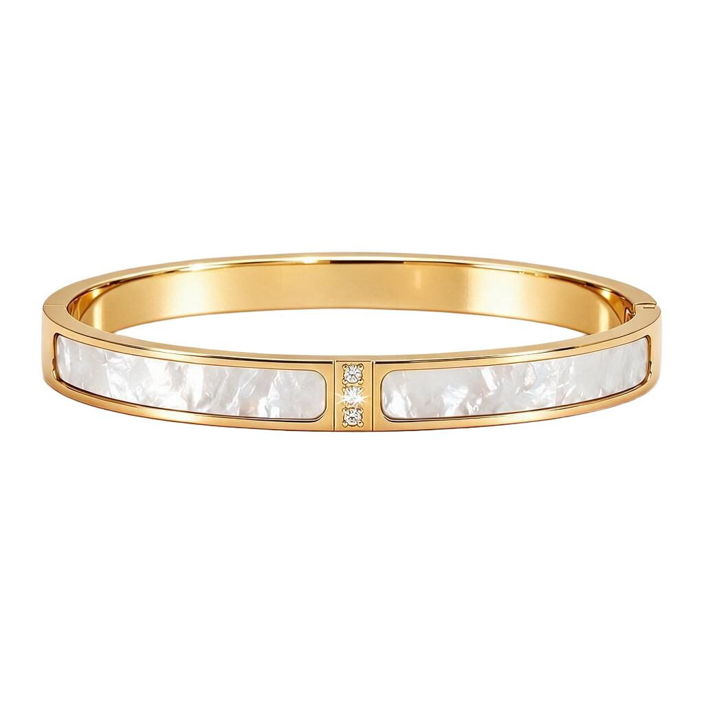 Quartz Inlay Zircon 18K Gold Bangle