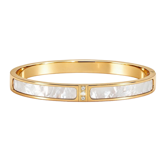 Quartz Inlay Zircon 18K Gold Bangle