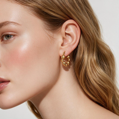 Bubble Heart 18K Gold Hoop Earrings