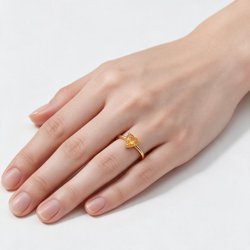 Orange Heart Zircon 18K Gold Stackable Ring