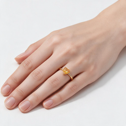 Orange Heart Zircon 18K Gold Stackable Ring