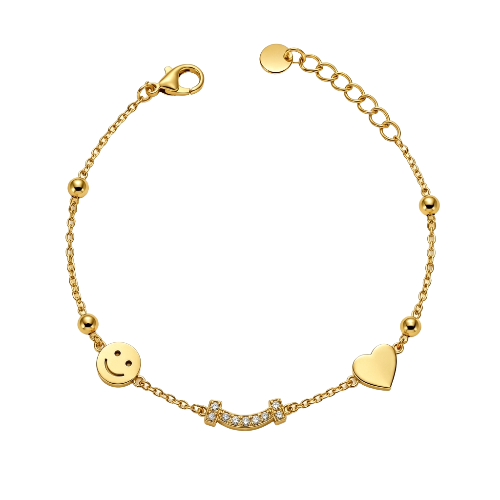 Happy Heart Charm 18K Gold Bracelet