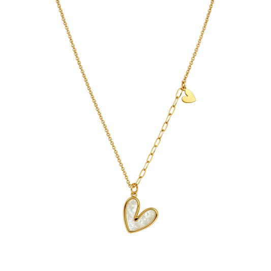 Quartz Heart Pearl Pendant 18K Gold Necklace