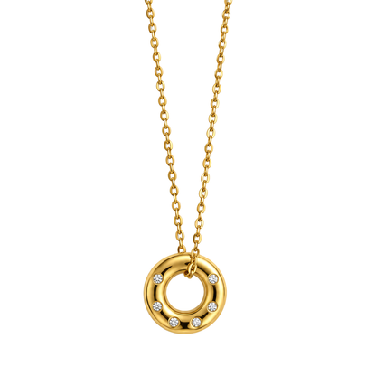 Celestial Crystal Halo Pendant 18K Gold Necklace