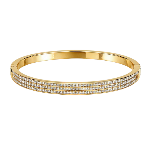 Triple Row Pavé Zircon 18K Gold Bangle