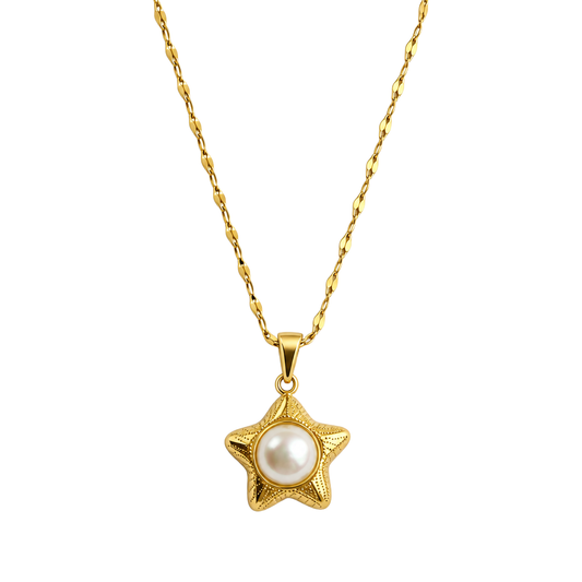 Star Pearl Pendant 18K Gold Necklace