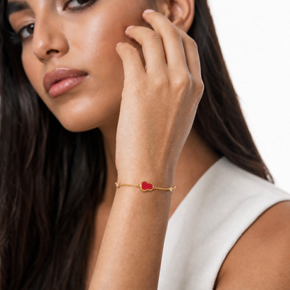 Romantic Heart Charm 18K Gold Chain Bracelet