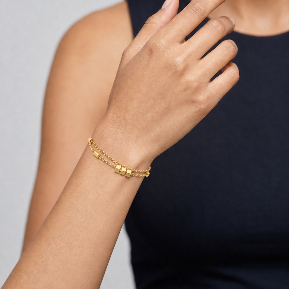 Layered Cube Charm Chain 18K Gold Bracelet