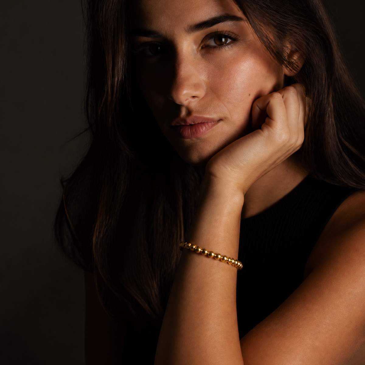 Elastic Beaded 18K Gold Bracelet