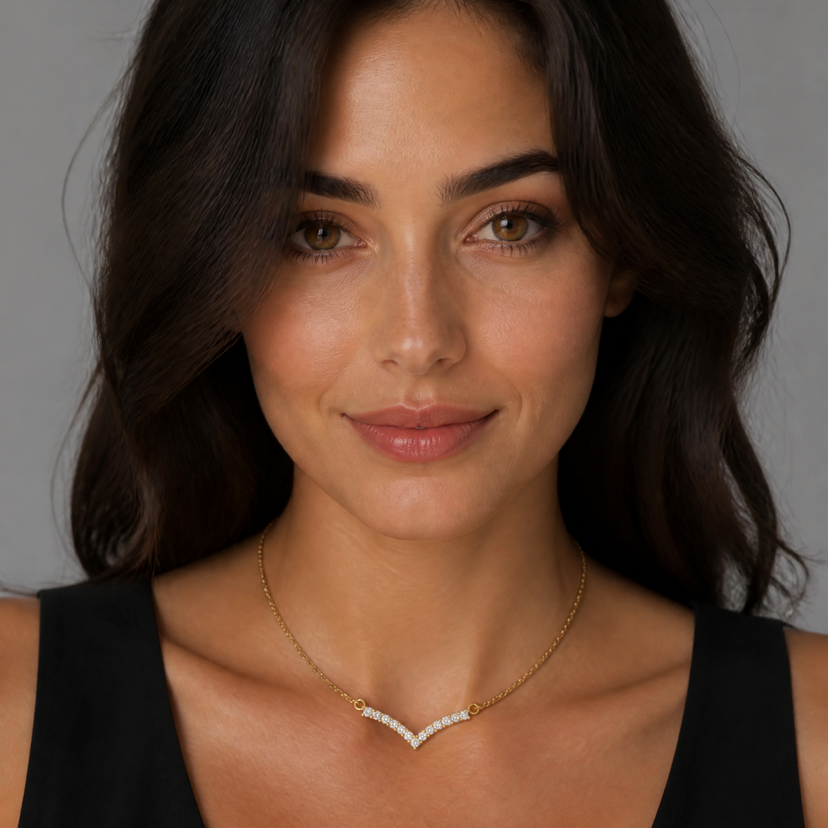 V-Shape Zircon Pendant 18K Gold Necklace