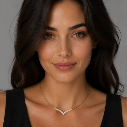 V-Shape Zircon Pendant 18K Gold Necklace