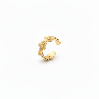 Textured Daisy Flower 18K Gold Statement Ring